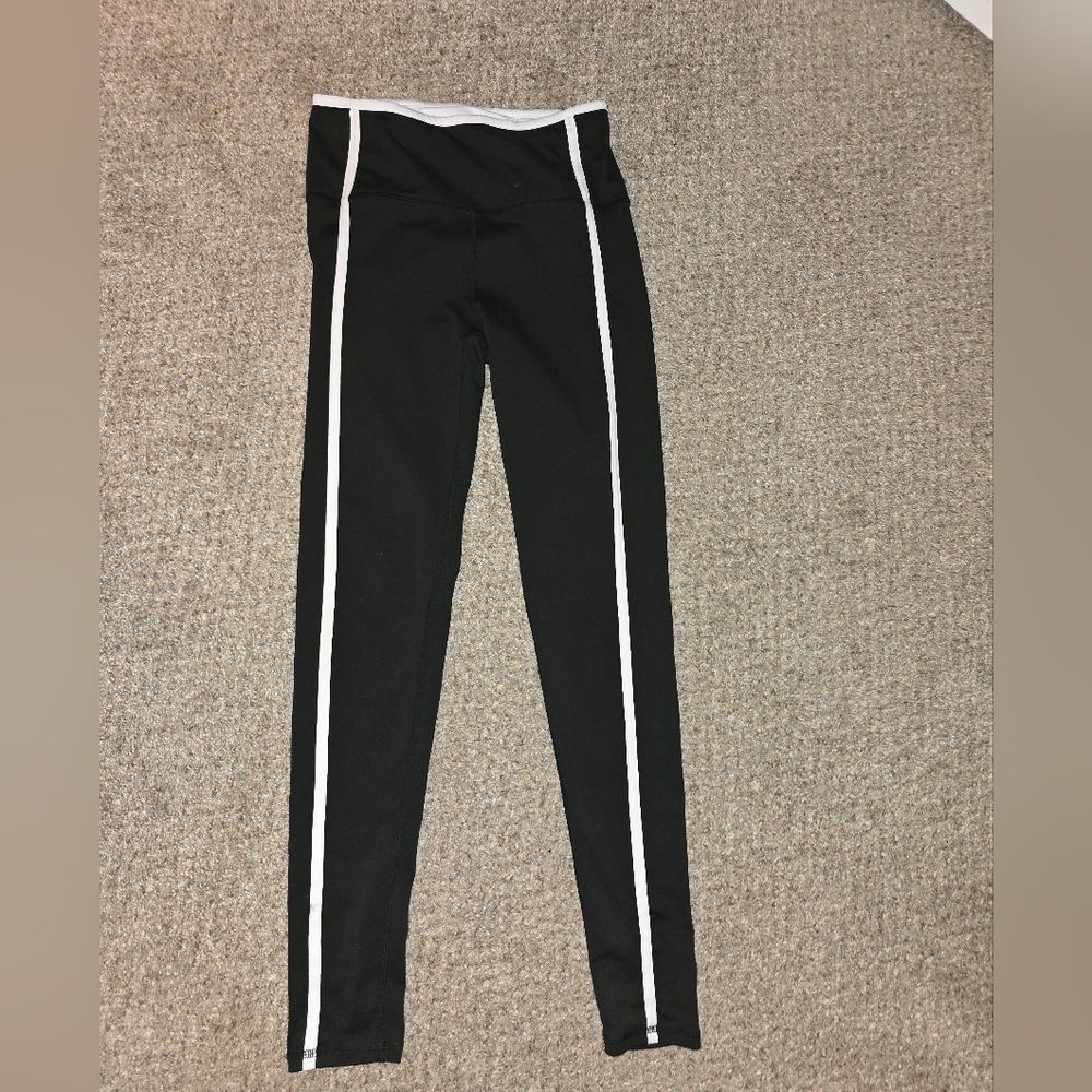 Women's Sommer Ray Black Athletic Leggings with White Stripes Size Medium